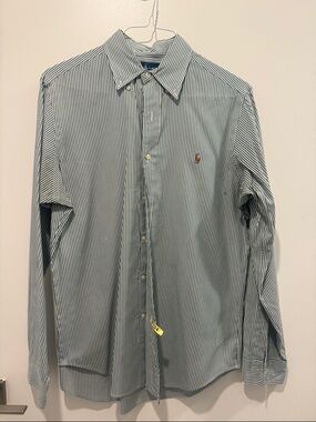 Ralph Lauren Green and White Striped Men's Button-Down Dress Shirt